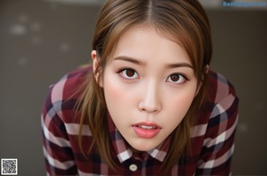 A woman with long brown hair is posing for a picture.