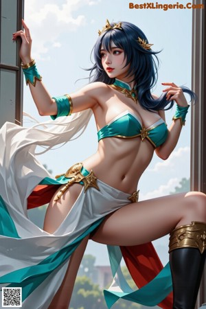 A woman in a bikini with a crown on her head.